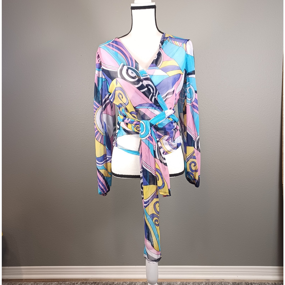 Groovy 60s Swirl Wrap Top Vibrant Day G Psychedelic Boho
